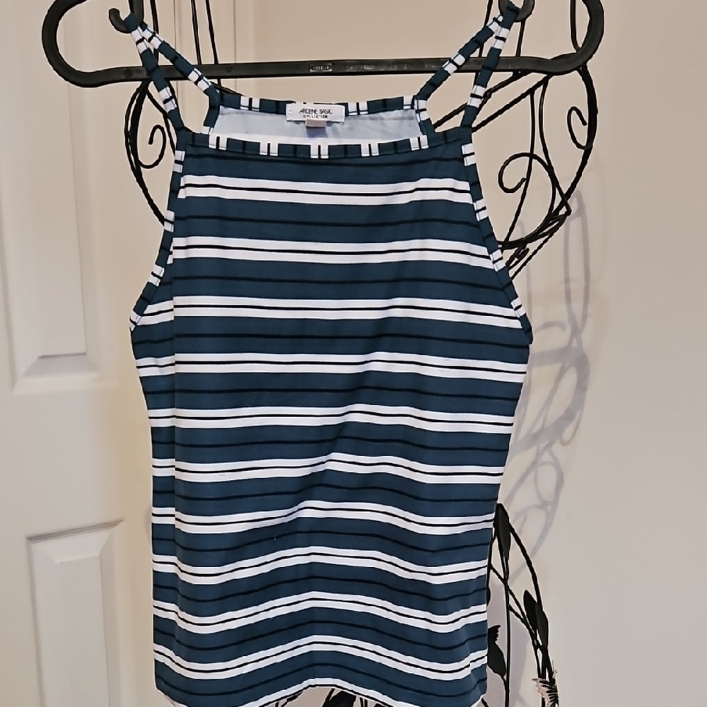 Green and White Striped Tank Top